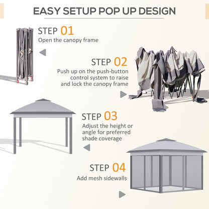 Outsunny 11' x 11' Pop Up Canopy, Double Roof Foldable Canopy Tent with Zippered Mesh Sidewalls, Height Adjustable and Carrying Bag, Event Tent Gray