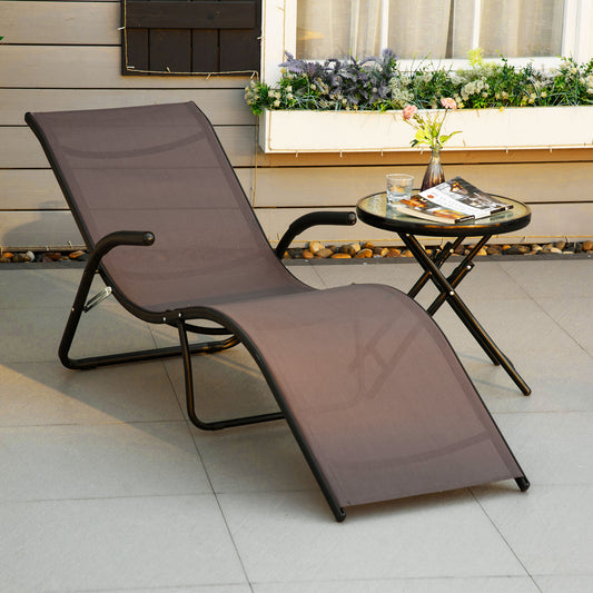 Outsunny Folding Chaise Lounge Chair, Reclining Garden Sun Lounger for Beach, Poolside and Patio, Dark Brown