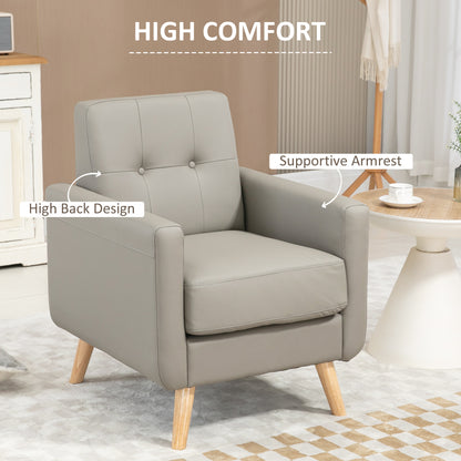 Modern Accent Chair, Tufted Living Room Chairs, PU Leather Armchair for Bedroom, Home Office, Grey