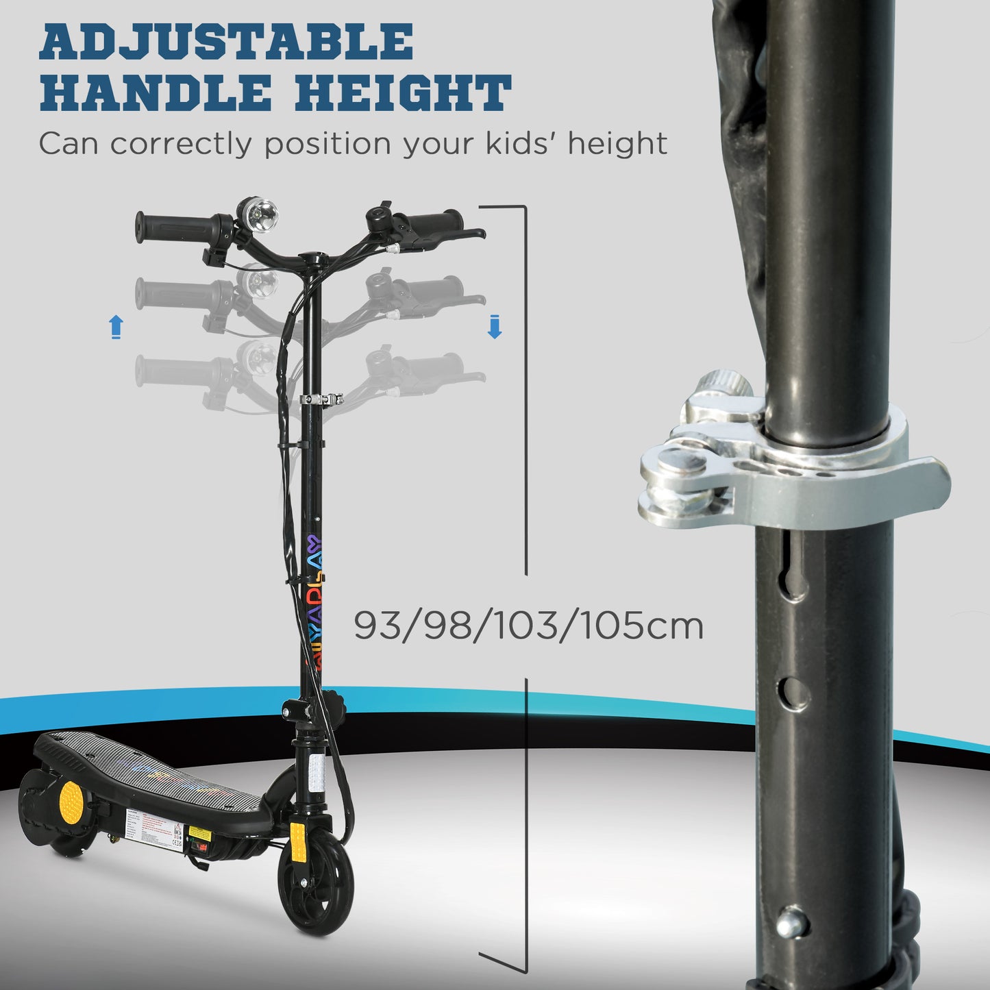 Foldable Electric Scooter, with LED Headlight, for Ages 7-14 Years - Black