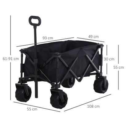 Outdoor Folding Garden Trolley on Wheels, Camping Cargo Wagon Cart Trailer w/ Handle, Wheels for Beach Garden, Black