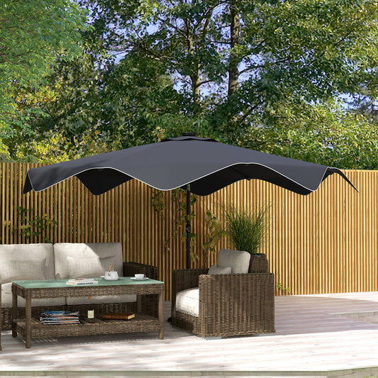 Outsunny Solar Patio Umbrella with LED and Tilt, Outdoor Market Table Umbrella Parasol with Crank, 3 x 3 (m), Dark Grey