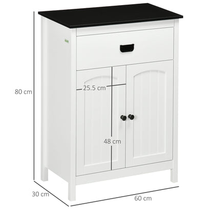 Kleankin Bathroom Cabinet, Bathroom Storage Unit with Drawer, Double Door Cabinet, Adjustable Shelf for Living Room, White