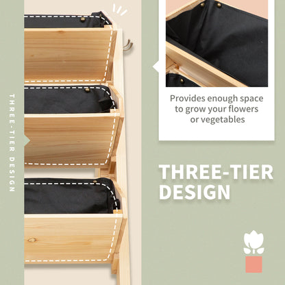Outsunny 3 Tier Wooden Garden Raised Bed Vertical Plant Bed with Clapboard and Hooks, 120 x 68 x 80cm