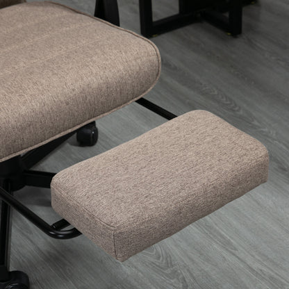 Vinsetto High-Back Home Office Chair, Linen Swivel Reclining With Adjustable Height, Footrest and Padded Armrest for Living Room, Study, Brown