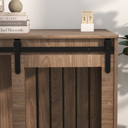 Dog Crate Furniture Side Table | Barn Door | Removable Washable Cushion | 3-Sided Ventilation | Large Dogs up to 30kg | 100 x 60 x 63cm | Brown