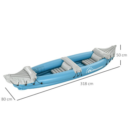 Outsunny Inflatable Kayak, Two-Person Inflatable Canoe Boat Set with Air Pump, Aluminium Oars, 318 x 80 x 50cm - Blue