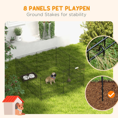 Pet Playpen | 8 Heavy-Duty Steel Panels | Double-Bolt Door | Configurable Shapes | Ground Pegs Included | Indoor & Outdoor | Small Dogs, Rabbits & Small Pets | 61 x 61cm Panels | Black