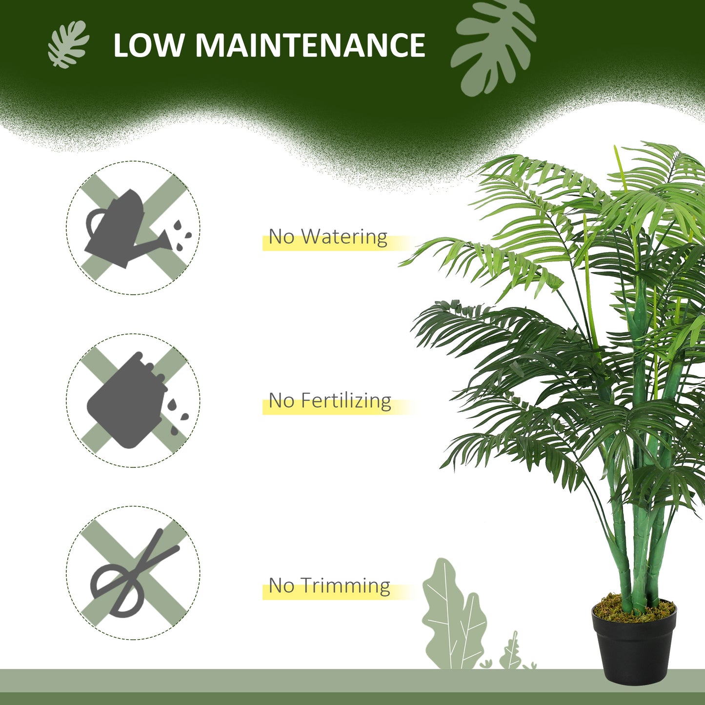 Outsunny 125cm/4FT Artificial Palm Plant Decorative Tree with 18 Leaves Nursery Pot Fake Plastic Indoor Outdoor Home Office Décor, Green