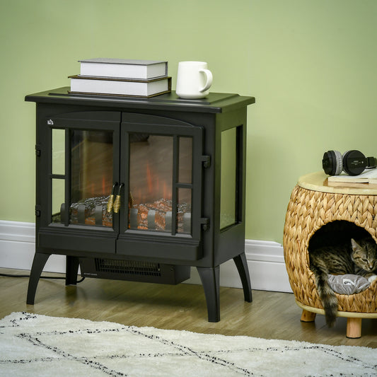 3-Sided Electric Fireplace Heater, Freestanding Fire Stove with LED Flame Effect, Level-less Temperature Control, Overheating Protection