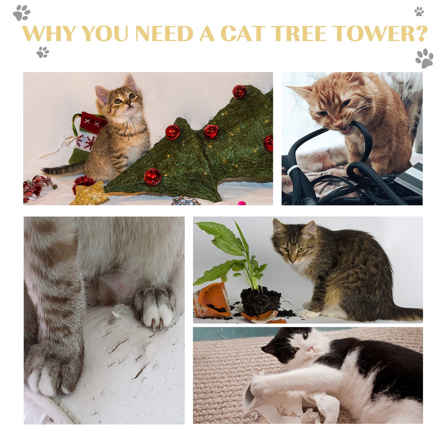 PawHut Cat Tower Centre Sisal Kitten Tree Scratch Scratcher Scratching Post Toy Climbing Tree Bed Multi Level 181cm(H)