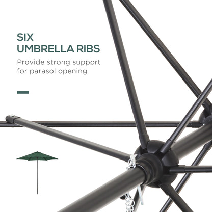 2m Patio Parasol Umbrella, Outdoor Sun Shade with 6 Sturdy Ribs for Balcony, Bench, Garden, Green