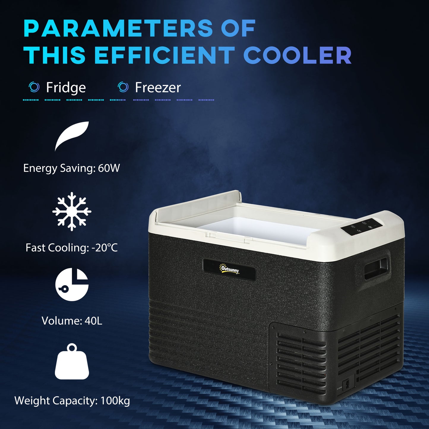 Outsunny 40L Car Refrigerator, Portable Compressor Car Fridge Freezer, Electric Cooler Box with 12/24V DC and 110-240V AC, Down to -20℃