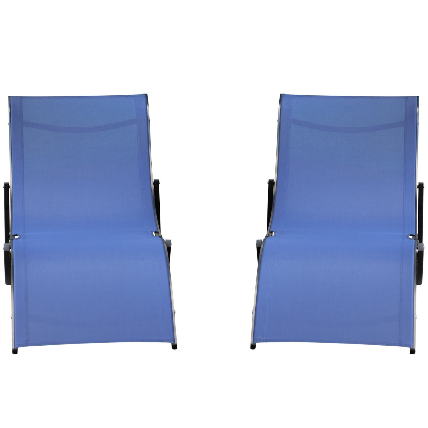 Set of 2 S-shaped Foldable Lounge Chair Sun Lounger Reclining Outdoor Chair for Patio Beach Garden Blue