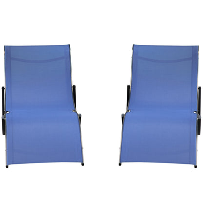 Set of 2 S-shaped Foldable Lounge Chair Sun Lounger Reclining Outdoor Chair for Patio Beach Garden Blue