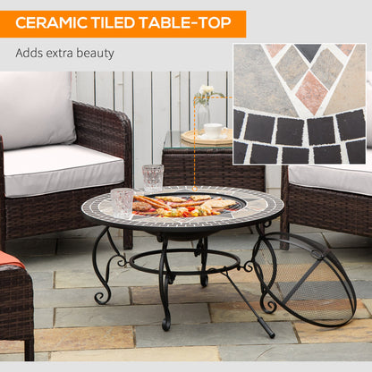 Outsunny 2-in-1 Outdoor Fire Pit, Patio Heater with Cooking BBQ Grill, Firepit Bowl with Spark Screen Cover, Fire Poker for Backyard Bonfire