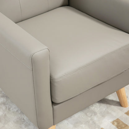 Modern Accent Chair, Tufted Living Room Chairs, PU Leather Armchair for Bedroom, Home Office, Grey