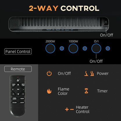 Electric Fireplace, 102CM 2000W Recessed and Wall Mounted Electric Fire with Remote Control, 9 Flame Colour and Crystal, Black