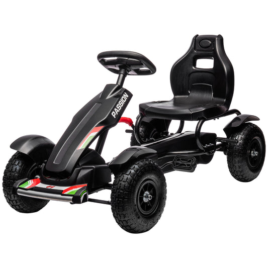 Metal Kids Pedal Go Kart with Adjustable Seat Inflatable Tyres Black
