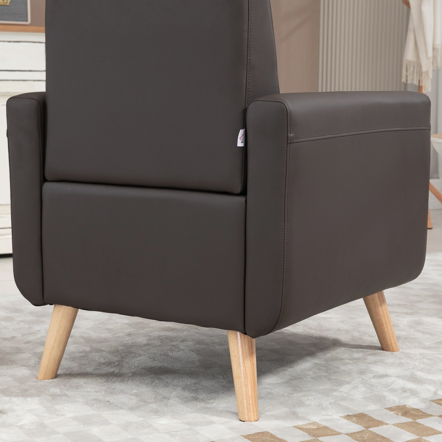 Modern Accent Chair, Tufted Living Room Chairs, PU Leather Armchair for Bedroom, Home Office, Brown