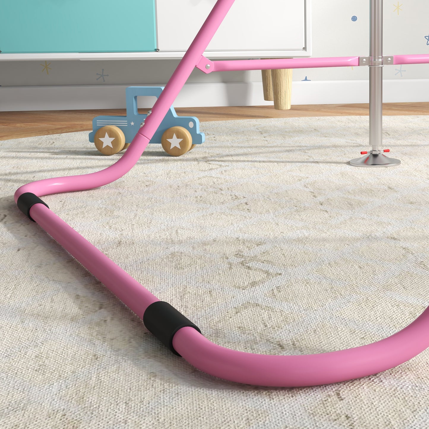 Kids Gymnastics Bar w/ Adjustable Height, Foldable Horizontal Bars, Pink