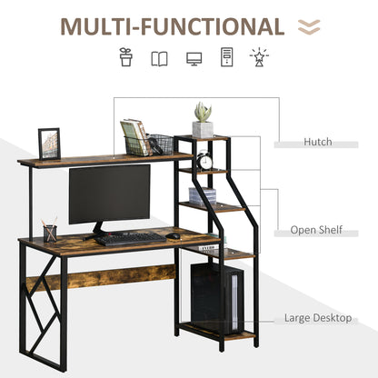 Computer Desk with Shelves Home Office Study Table with 6 Tier Storage Industrial Workstation for Small Spaces Rustic Brown
