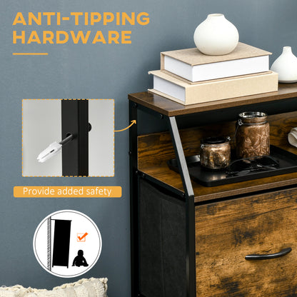 Chest of Drawers For Bedroom Industrial 5 Fabric Drawer Dresser with Open Shelf for Living Room, Rustic Brown