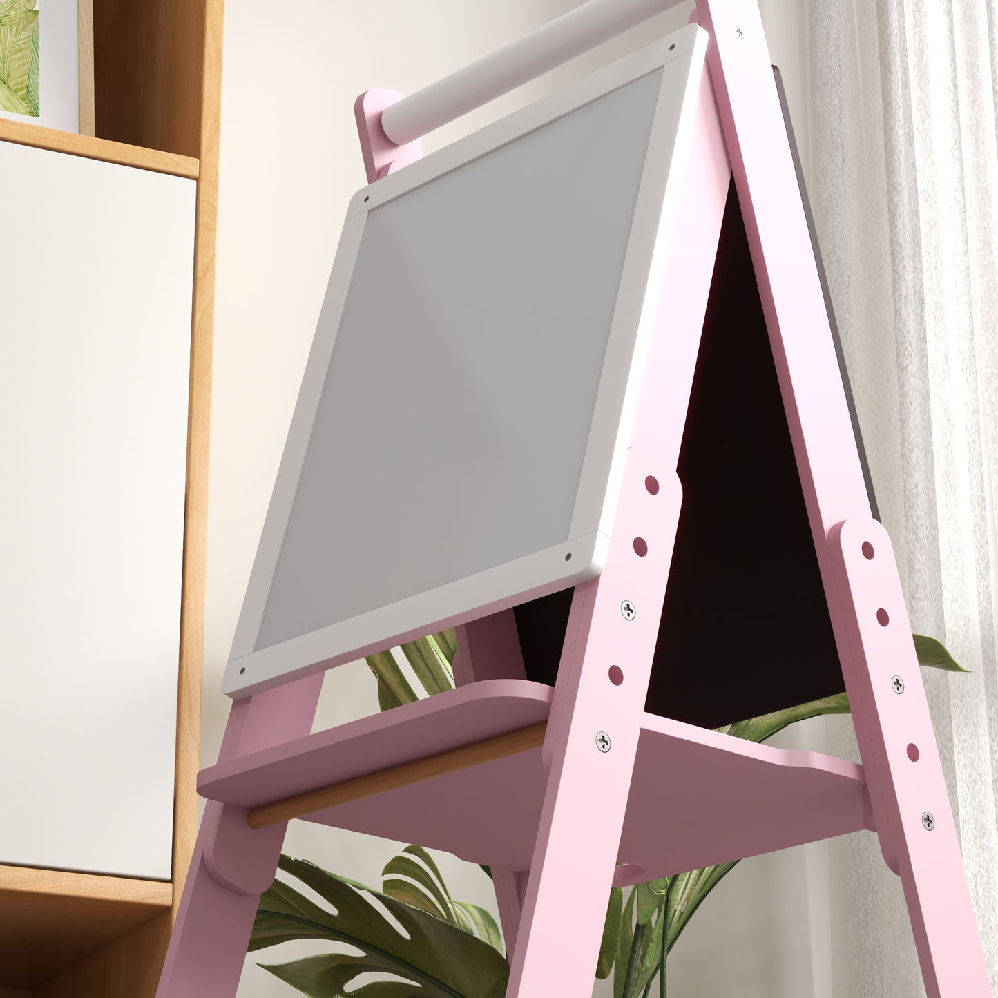 AIYAPLAY Art Easel for Kids with Paper Roll, Height Adjustable Double-Sided Whiteboard Chalkboard, 3 in 1 Easel, for Ages 3-6 Years