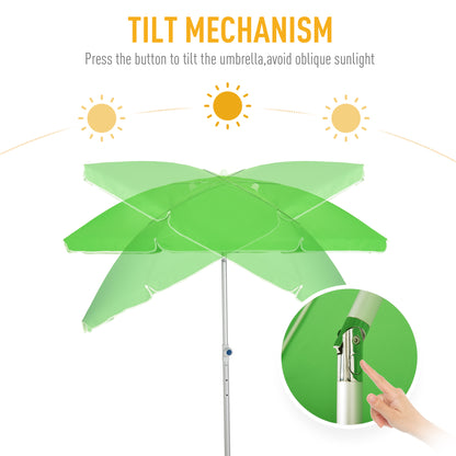 Outsunny Arc. 1.9m Beach Umbrella with Pointed Design Adjustable Tilt Carry Bag for Outdoor Patio Green