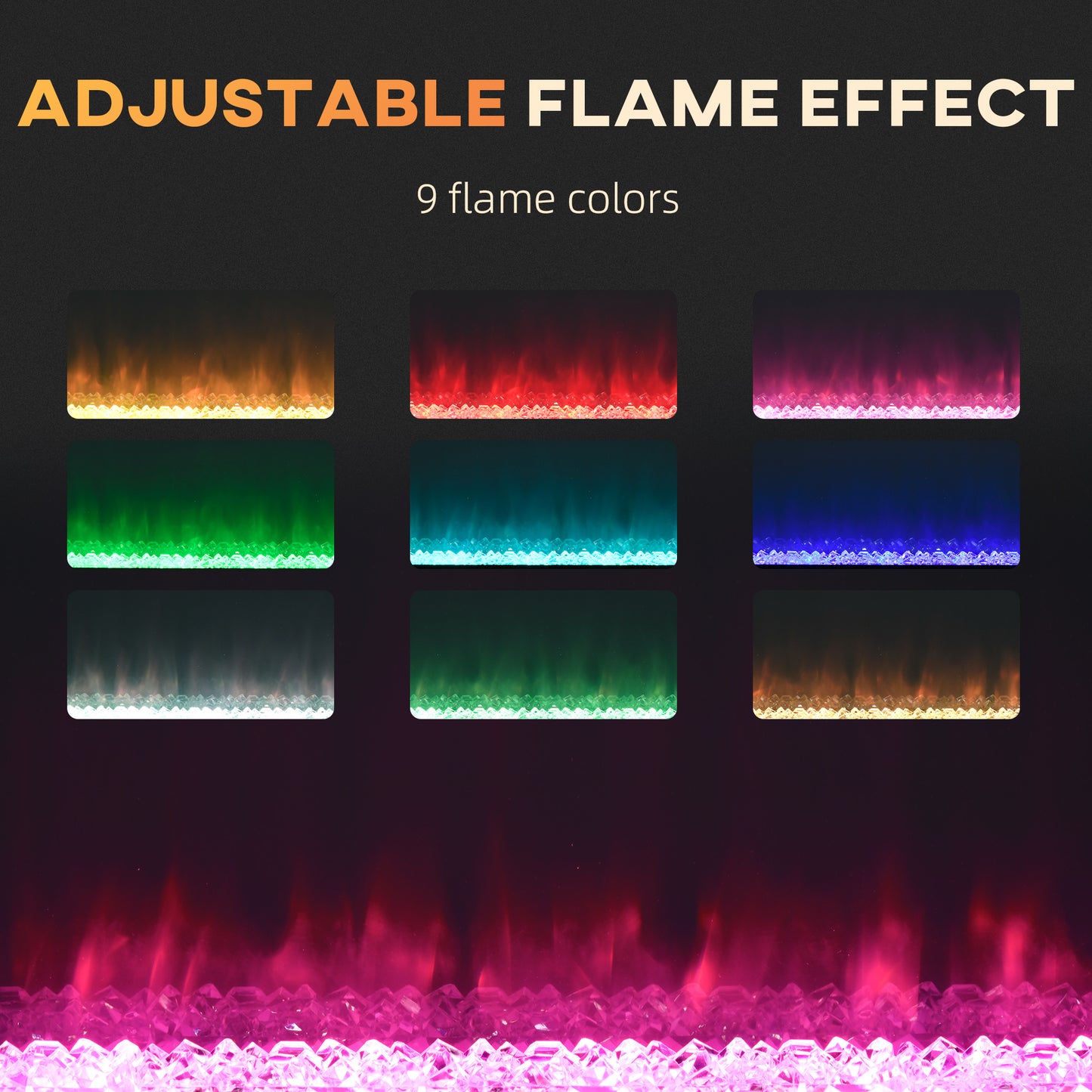 Electric Fireplace, 102CM 2000W Recessed and Wall Mounted Electric Fire with Remote Control, 9 Flame Colour and Crystal, Black