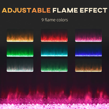 Electric Fireplace, 102CM 2000W Recessed and Wall Mounted Electric Fire with Remote Control, 9 Flame Colour and Crystal, Black