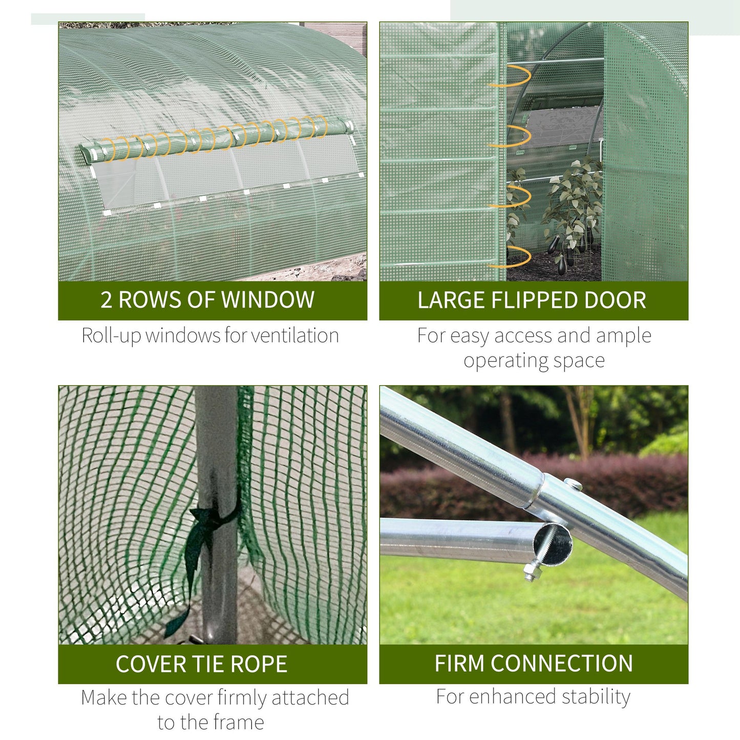 Outsunny Reinforced Polytunnel Greenhouse with Metal Hinged Door, 25mm Diameter Galvanised Steel Frame & Mesh Windows (3 x 6M)