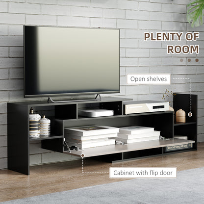 Modern TV Cabinet with Wall Shelf, TV Unit with Storage Shelf and Cabinet, for Wall-Mounted 65" TVs, Living Room Bedroom, Black and Dark Brown
