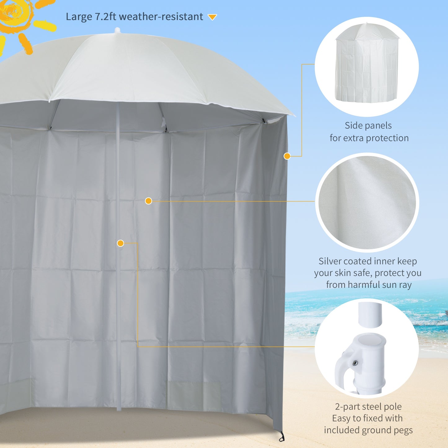 Outsunny 2.2M Fishing Umbrella Parasol W/ Side-Cream White