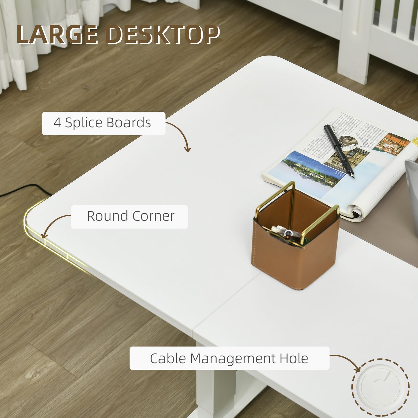 Vinsetto Electric Standing Desk, 140 x 70cm Height Adjustable Sit Stand Desk with 4 Memory Smart Panel, Stand Up Desk for Home Office, White