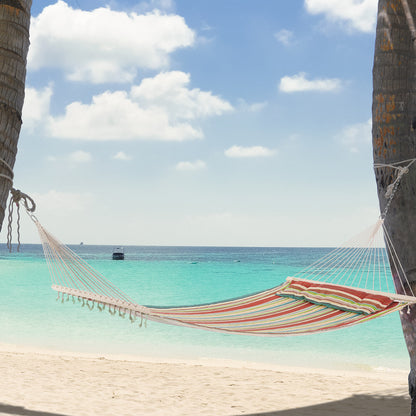 Outsunny Double Outdoor Patio Cotton Hammock Swing Bed with Pillow,  188 x 140 cm, Green