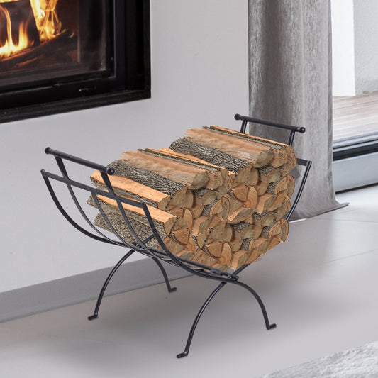 Outsunny Folding Wood Log Holder Fireplace Storage Rack Matte Metal Elevated Indoor Outdoor 45x35cm Black