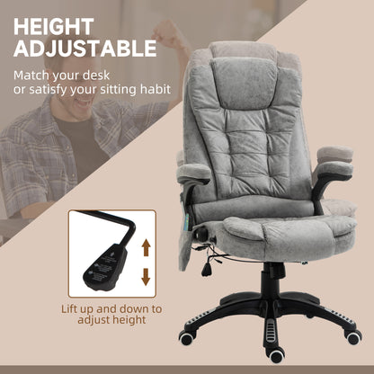 Heated Massage Recliner Office Chair | 6 Point Massage | Microfiber Cloth | High Back | Armrests | 130° Recline | 360° Swivel | Height Adjustable 107-116cm | 120kg | Grey