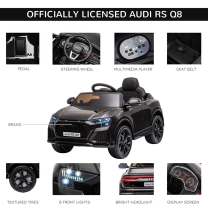 Compatible 6V Battery-powered Kids Electric Ride On Car Audi RS Q8 Toy with Parental Remote Control Music Lights USB MP3 Bluetooth Black