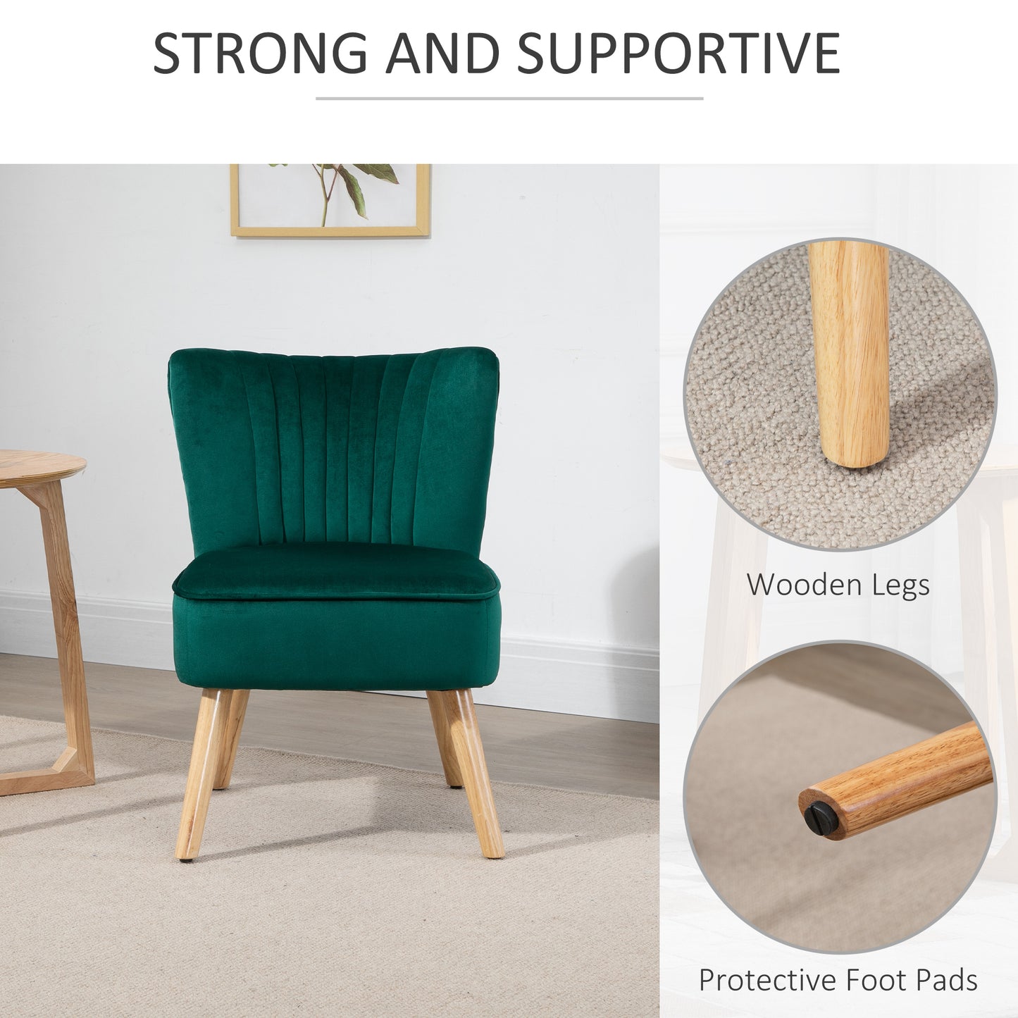 Retro Style Velvet Accent Chair Occasional Tub Seat Padding Curved Back with Wood Frame Legs Home Furniture Set of 2 Green