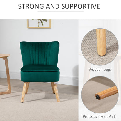 Retro Style Velvet Accent Chair Occasional Tub Seat Padding Curved Back with Wood Frame Legs Home Furniture Set of 2 Green