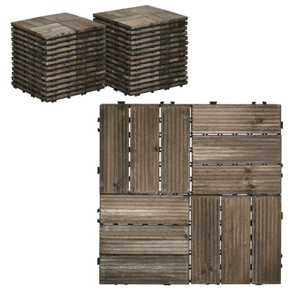 Outsunny 27 Pieces Wooden Interlocking Decking Tiles, Outdoor Flooring Tiles for Patio, Balcony, Terrace, Hot Tub, 30 x 30 cm per Piece, Charcoal Grey