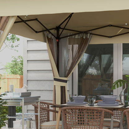 Outsunny 3 x 3(m) Pop Up Gazebo Party Tent with Solar-Powered LED Lights, Adjustable Event Shelter with Curtain, Netting, Khaki