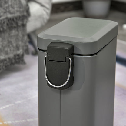 5L Rectangular Compact Bin, Steel Body, Removable Bucket, Quiet-Close Lid w/ Pedal Lid Rubbish Trash Can Garbage Tidy Clean, Grey