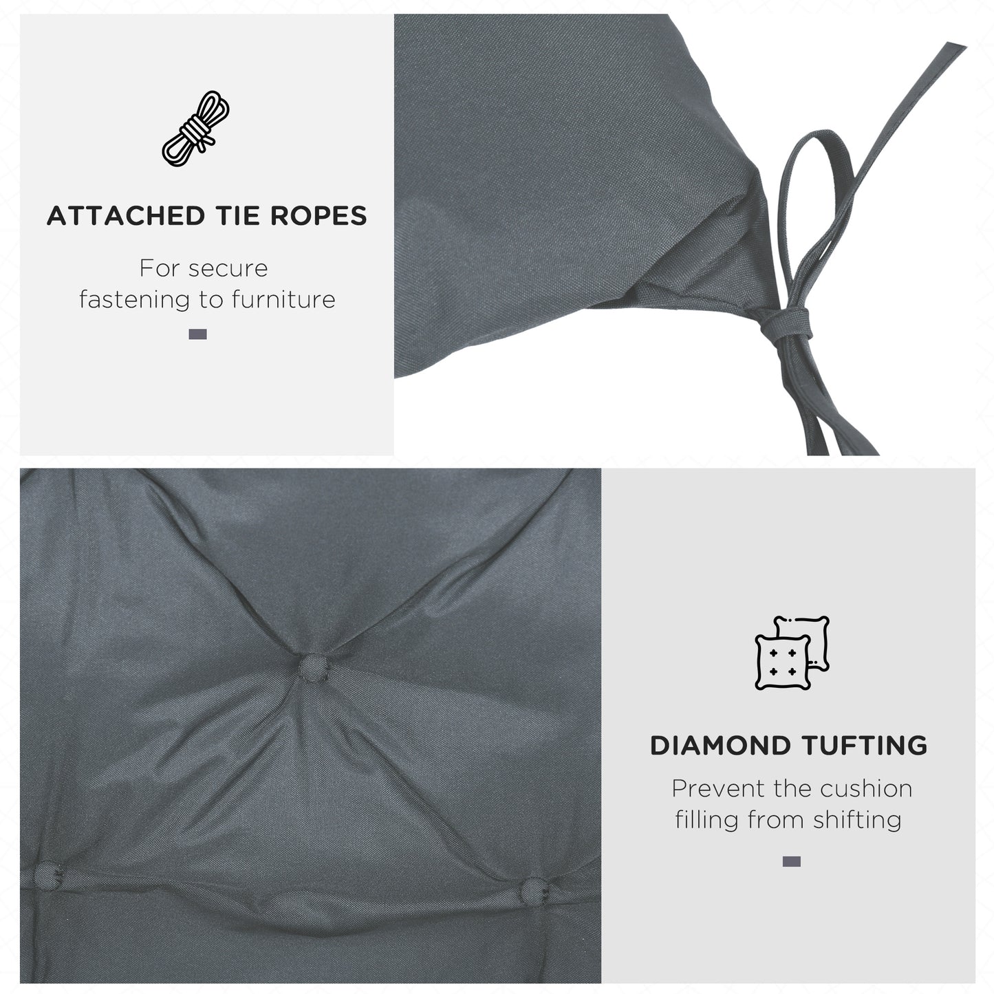 Outsunny 2 Seater Bench Cushion, Garden Chair Cushion with Back and Ties for Indoor and Outdoor Use, 98 x 100 cm