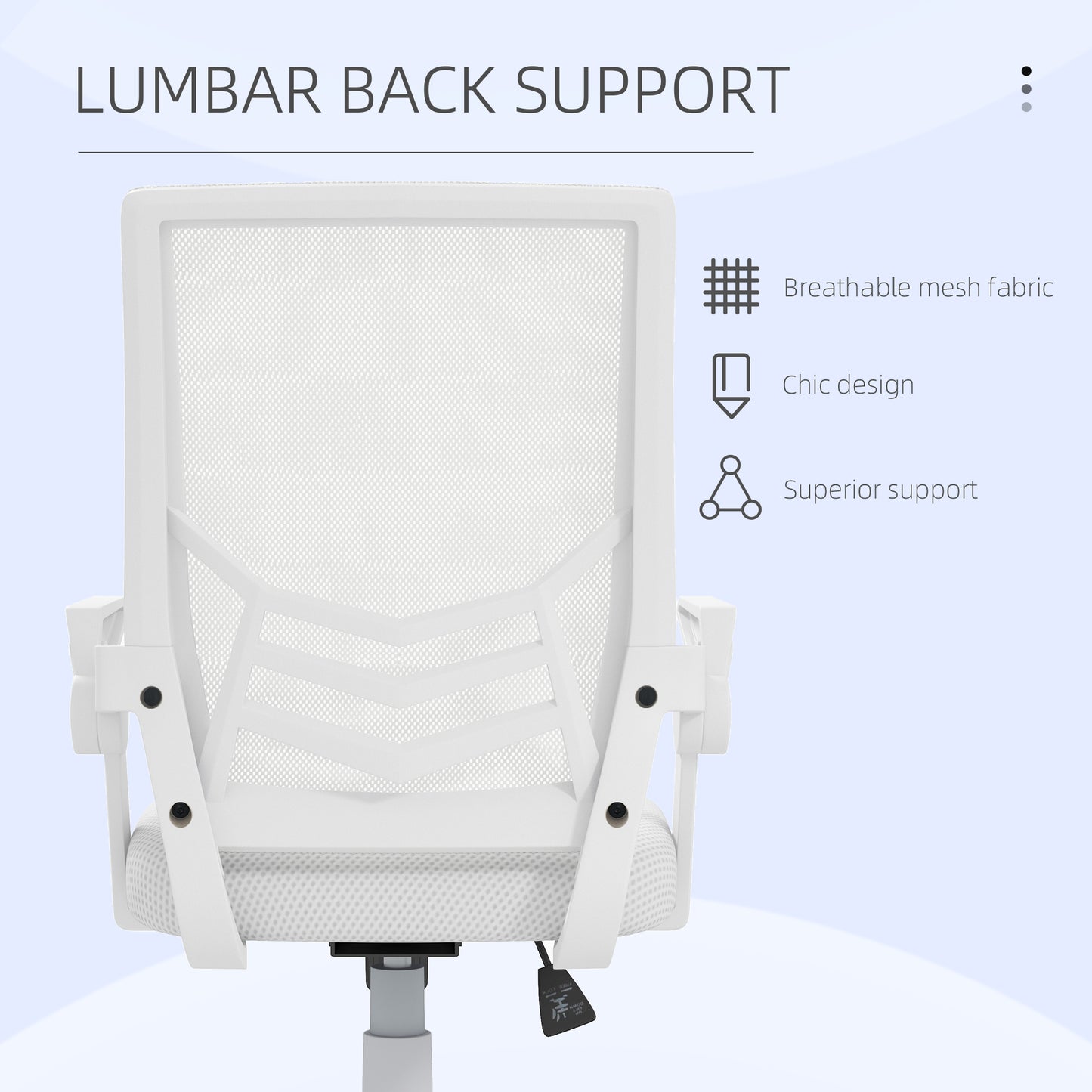 Mesh Office Chair | Flip-Up Armrests | Lumbar Support | Curved Back | Sponge Seat | Rocking Motion | 360° Swivel | 5 Wheels | Height Adjustable 45-55cm | 120kg | White