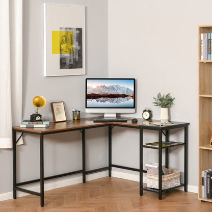 L-Shaped Computer Desk Industrial Corner Writing Desk with Adjustable Storage Shelf Space-Saving Home Office Workstation Rustic Brown