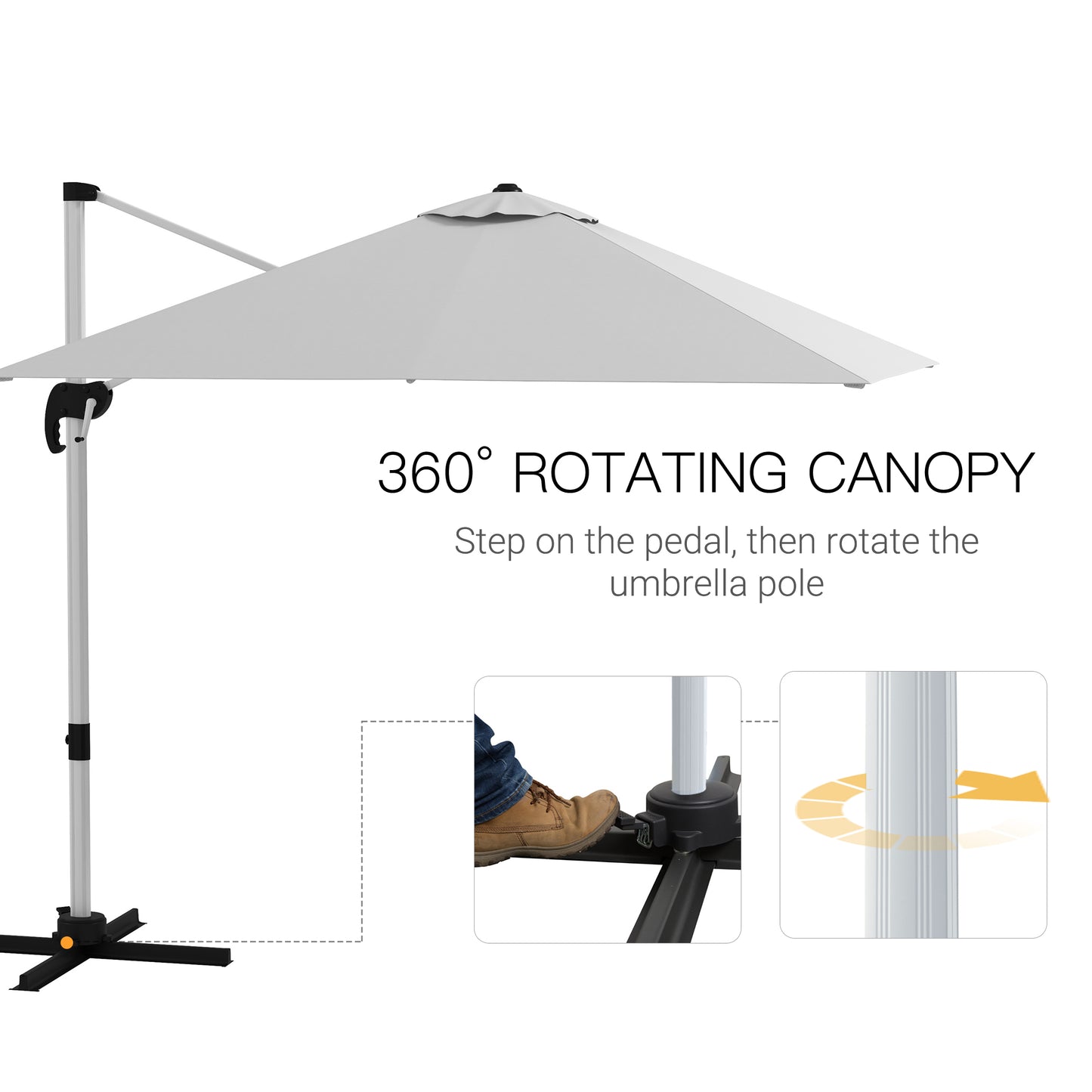Outsunny 3 x 3(m) Square Cantilever Parasol with Cross Base, Crank Handle, Tilt, 360° Rotation and Aluminium Frame, White