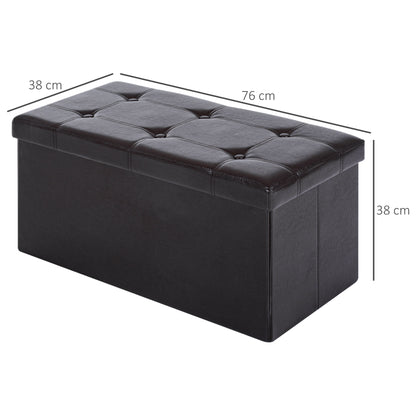 Folding Faux Leather Storage Cube Ottoman Bench Seat PU Rectangular Footrest Stool Box (Brown)