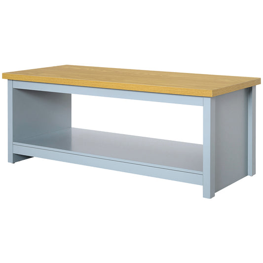 Coffee Table w/Open Display Wood Effect Tabletop Retro Rustic Style Chic Living Room Storage Grey